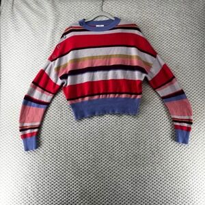 Lewit Striped Cashmere Blend Sweater Button Detail Pullover Top Size M‎